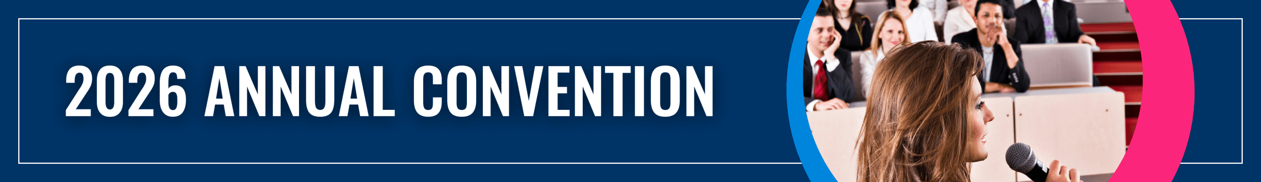 Banner with image of conference presenter