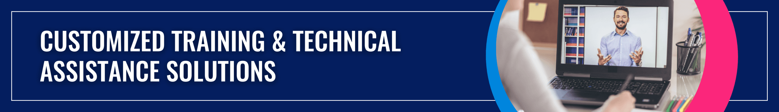 Banner with man giving virtual presentation